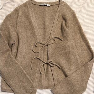 Abercrombie Women's Taupe Sweater with Tie Bow Details